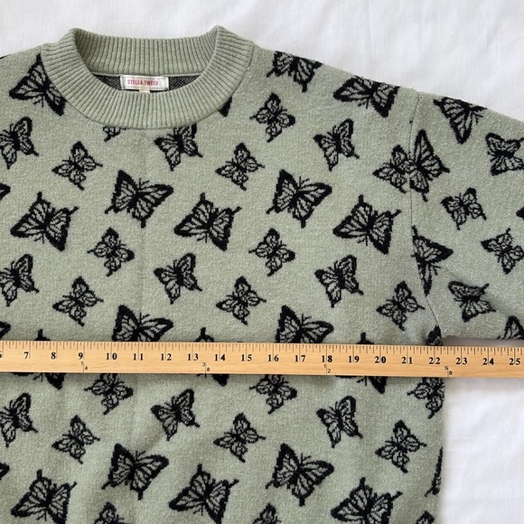 Stella Tweed Green Black Butterfly Knit Sweater Boho Cottage Cropped Women XL - Picture 8 of 9